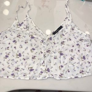Forever 21 White Crop Tank with Purple Flowers Size S